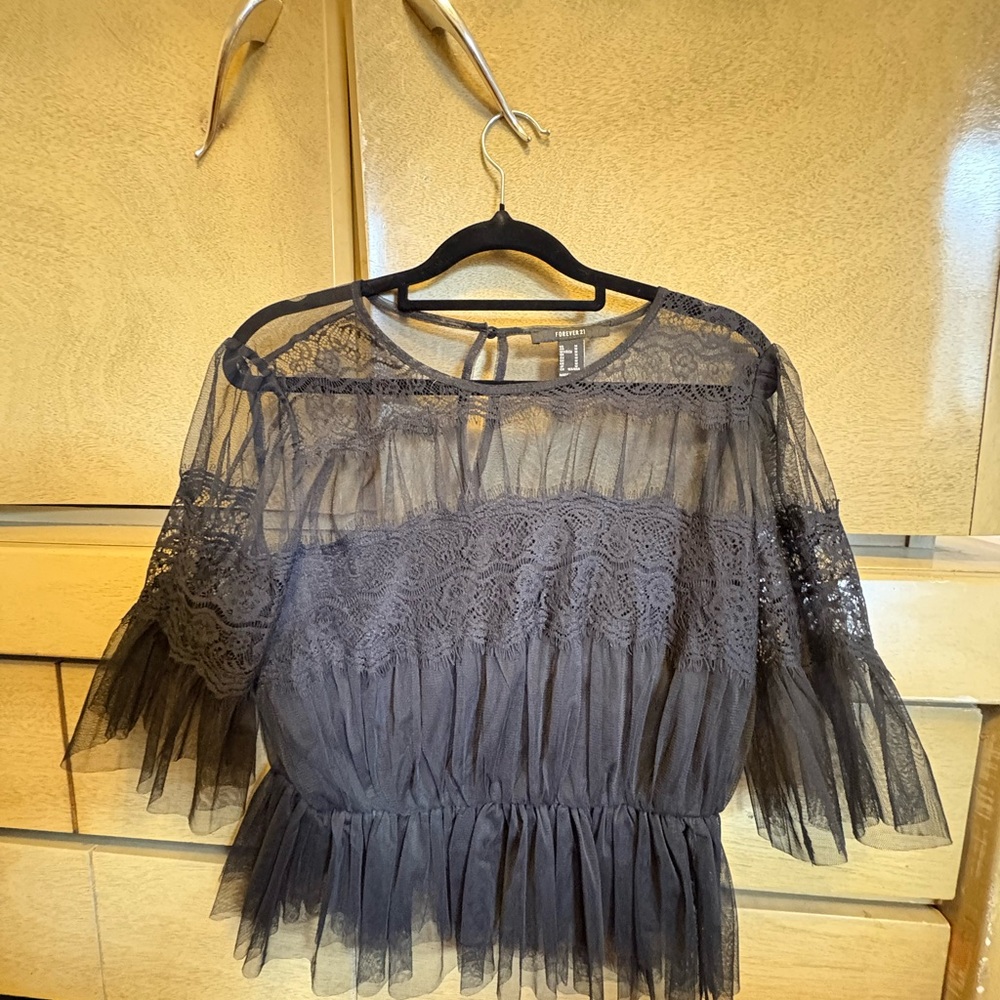 Forever 21 Sheer Black Lace Blouse